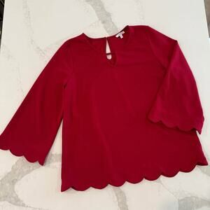 Jodifl Long Bell Sleeve Scalloped Hem Blouse Women’s Medium Bright Red Keyhole